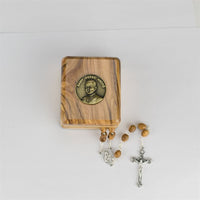 Saint André Bessette Olive Wood Rosary and Box - Unique Catholic Gifts