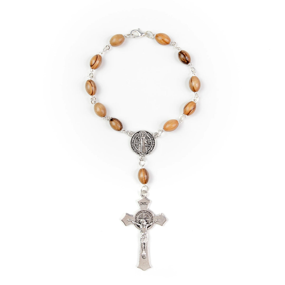 Saint Benedict Holy Land Olive Wood Auto Rosary