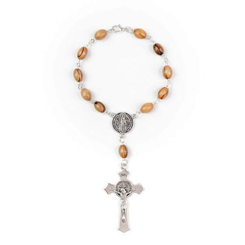 Saint Benedict Holy Land Olive Wood Auto Rosary