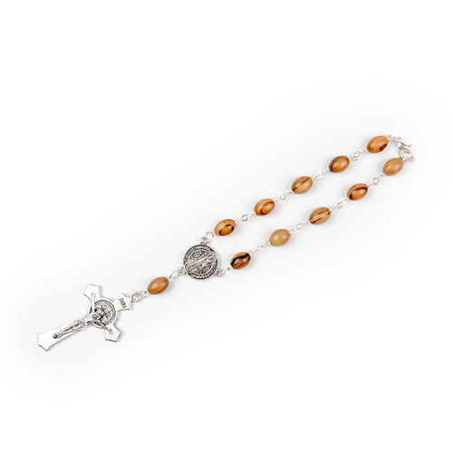 Saint Benedict Holy Land Olive Wood Auto Rosary