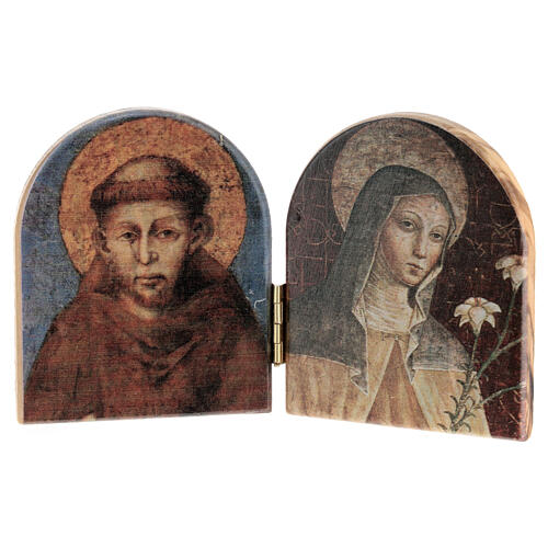 Saint Francis and St. Clare Natural Wood Standing Diptych 3 3/4" - Unique Catholic Gifts