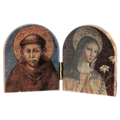 Saint Francis and St. Clare Natural Wood Standing Diptych 3 3/4