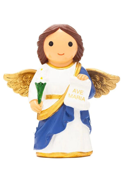 3.5" Saint Gabriel collector's edition figurine with golden wings holding lily and Ave Maria scroll