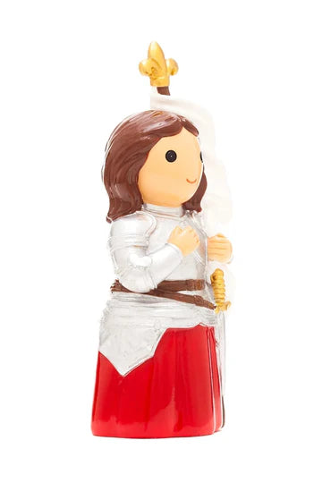 3.5" Saint Joan of Arc collector's edition figurine in silver armor with red skirt holding banner and sword