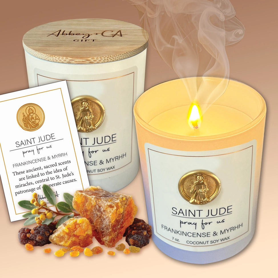 Saint Jude Scented Prayer Candle- Frankincense & Myrrh - JMJs Catholic Store, Inc