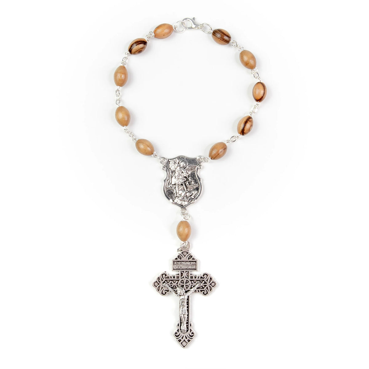Saint Michael Holy Land Olive Wood Auto Rosary