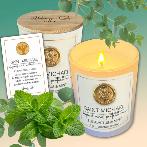 Saint Michael Scented Prayer Candle- Eucalyptus & Mint