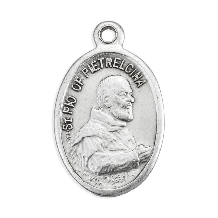 1" Saint Padre Pio of Pietrelcina oval oxidized silver medal with detailed raised profile, made in Italy