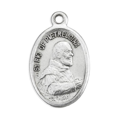 1" Saint Padre Pio of Pietrelcina oval oxidized silver medal with detailed raised profile, made in Italy