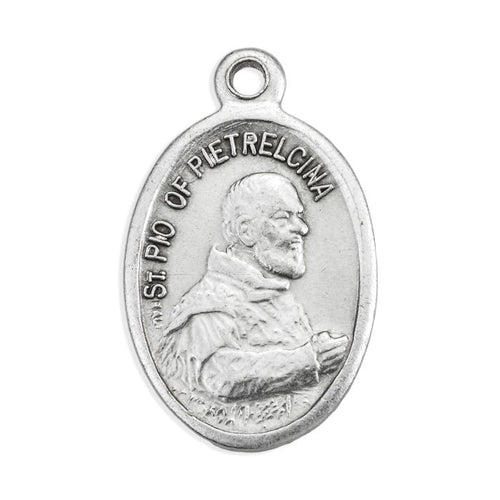 1" Saint Padre Pio of Pietrelcina oval oxidized silver medal with detailed raised profile, made in Italy
