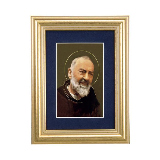5 1/4" Saint Therese print in an elegant gold wood frame with deep blue velvet mat, Italian craftsmanship