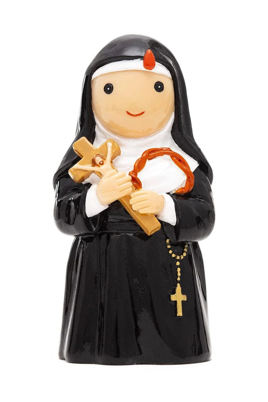 3.5" Saint Rita collector's edition figurine holding cross and crown of thorns in black and white habit