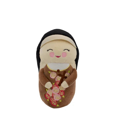 Saint Therese of Lisieux 5 1/2 inch mini plush doll with embroidered roses and smiling face in nun’s habit