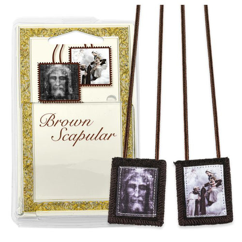 Shroud of Jesus Brown Scapular in Deluxe Packaging 2" - Unique Catholic Gifts