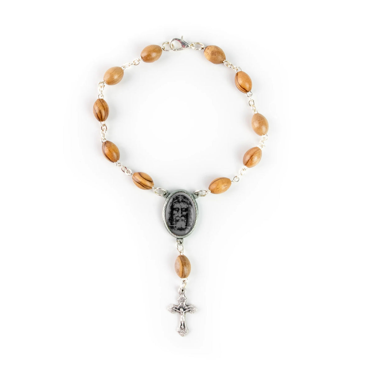 Shroud of Turin (Grey) Holy Land Olive Wood Auto Rosary