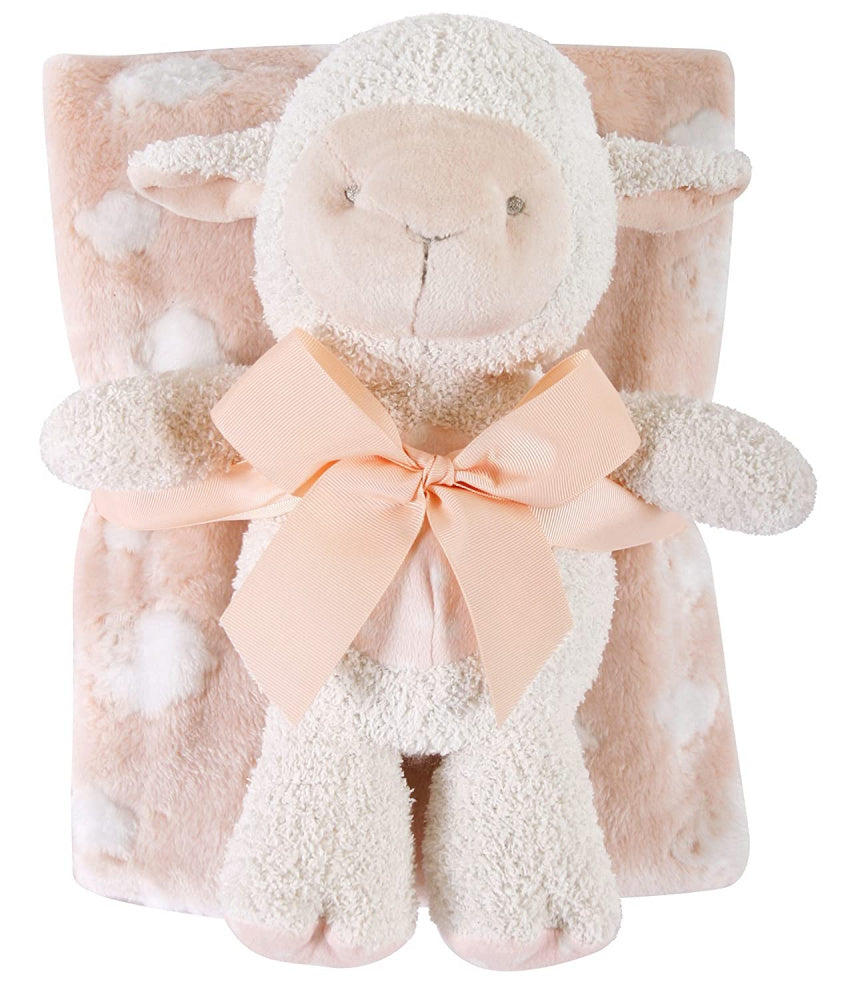 Snuggle Fleece Crib Blanket and Plush Toy Set (Pink Lamb) - Unique Catholic Gifts