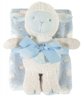 Snuggle Fleece Crib Blanket and Plush Toy Set (Blue Lamb) - Unique Catholic Gifts
