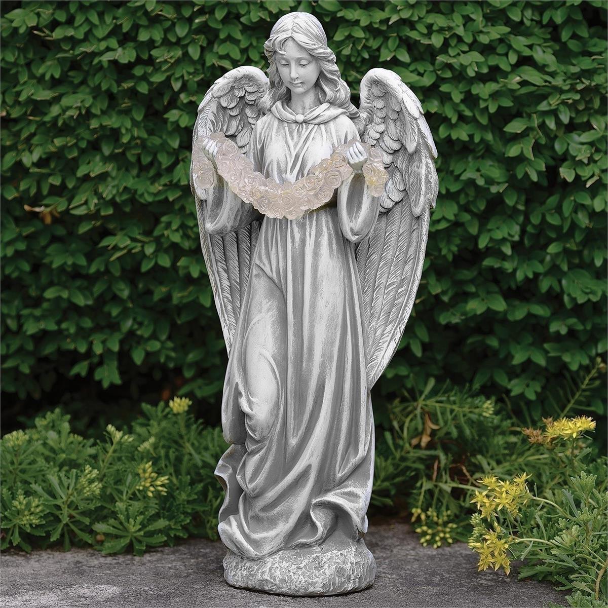 Solar Angel with Garland Outdoor Garden Statue 16 3/4"