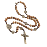 Necklace Brown Wood Benedict Rosary Necklace 8MM - Unique Catholic Gifts