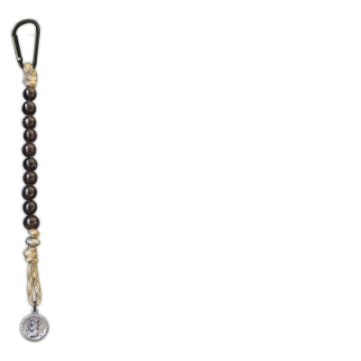 St. Christopher Paracord Travel Protector with brown camo beads, carabiner clip, and detailed saint medal pendant