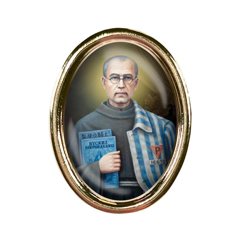 St. Maximilian Kolbe Photo Lapel Oval Pin 3/4"
