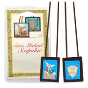 St. Michael Brown Wool Scapular in Deluxe Packaging. 22" - Unique Catholic Gifts