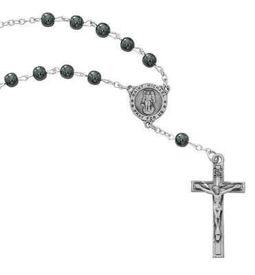 St. Michael Hematite  Auto Rosary - Unique Catholic Gifts