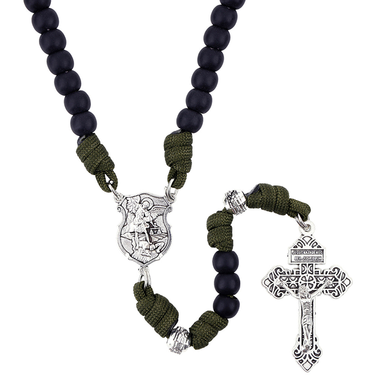 St. Michael Paracord Spiritual Warfare Rosary Black and Olive