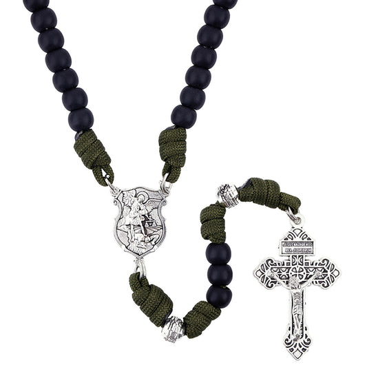 St. Michael Paracord Spiritual Warfare Rosary Black and Olive