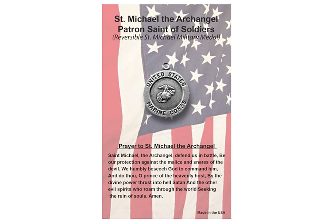 St. Michael Patron Saint of Soldiers Double Sided Marine Corp Medal on Prayer Card