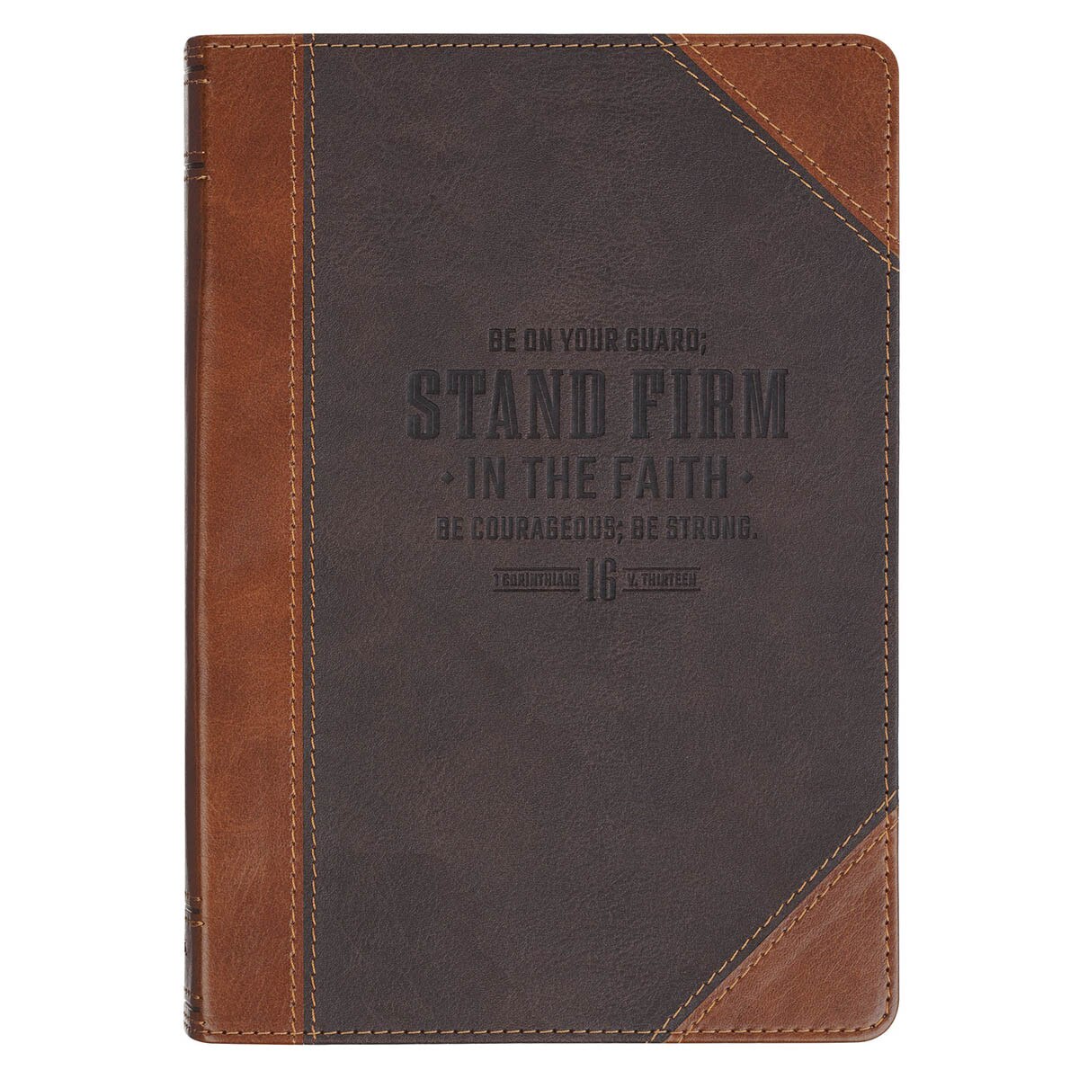 Stand Firm in the Faith Honey-brown and Espresso Faux Leather Classic Journal - 1 Corinthians 16:13