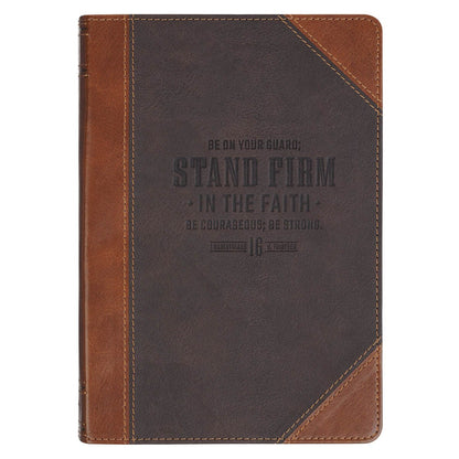 Stand Firm in the Faith Honey-brown and Espresso Faux Leather Classic Journal - 1 Corinthians 16:13