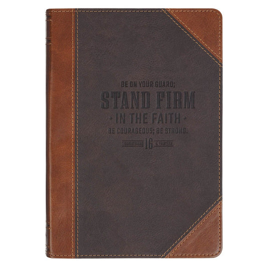 Stand Firm in the Faith Honey-brown and Espresso Faux Leather Classic Journal - 1 Corinthians 16:13