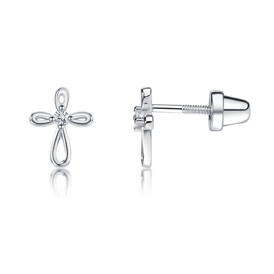 Sterling Silver Infinity Cross Earrings for Baptism or Christening Gifts - Unique Catholic Gifts