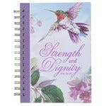 Strength and Dignity Large Wirebound Journal with purple hummingbird and Proverbs 31:25 inspirational cover design