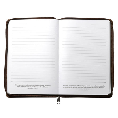 Strong and Courageous Lux-Leather Journal with Zipper - Unique Catholic Gifts