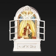 Lighted Swirl Church with Stain Glass Holy Family Nativity Scene, 8.7" - Unique Catholic Gifts