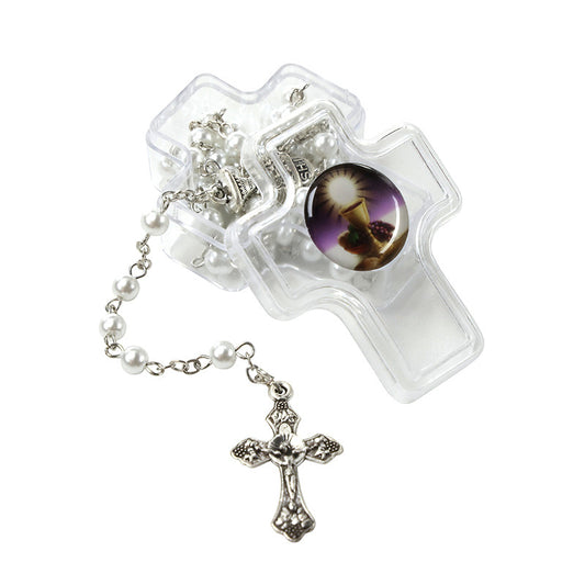 White First Holy Communion Rosary with Cross Box