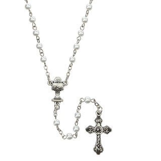 White First Holy Communion Rosary with Cross Box