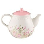 Faith, Hope, and Love petite floral teapot with pink lid and delicate pastel flower pattern, elegant and inspiring design