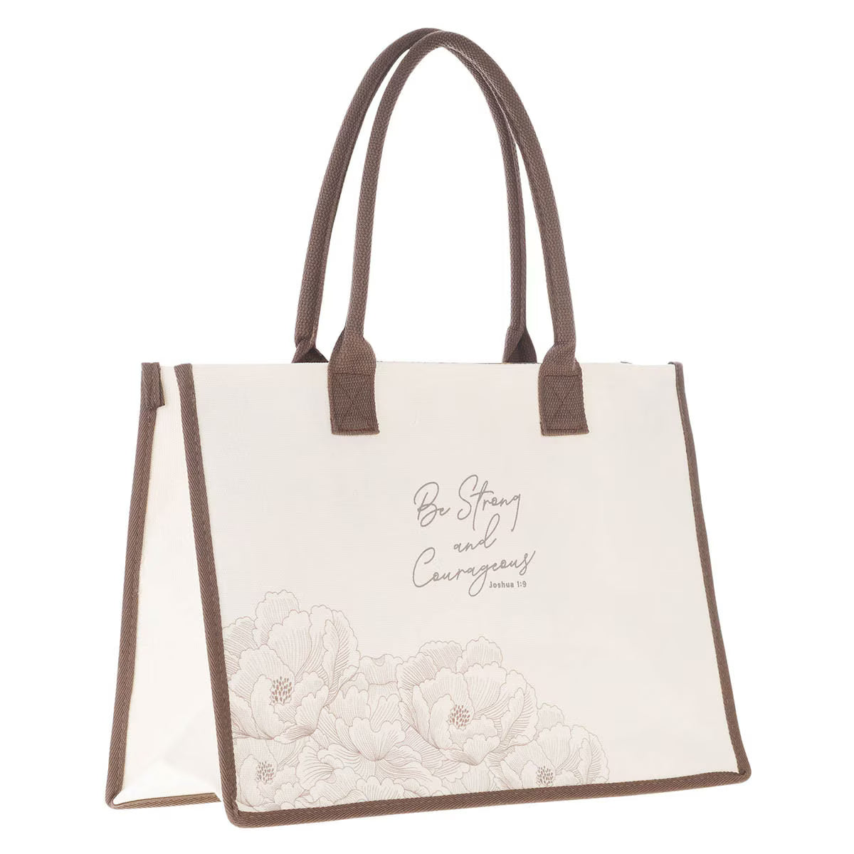 Be Strong and Courageous Floral Canvas Tote Bag - Joshua 1:9