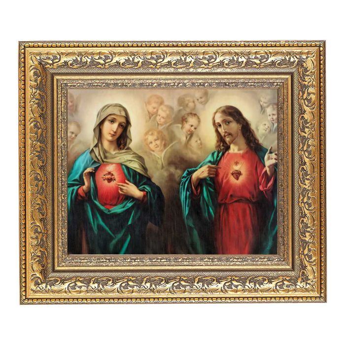 The Sacred Heart Print Ornate Gold Leaf Antique Framed 8" x 10"