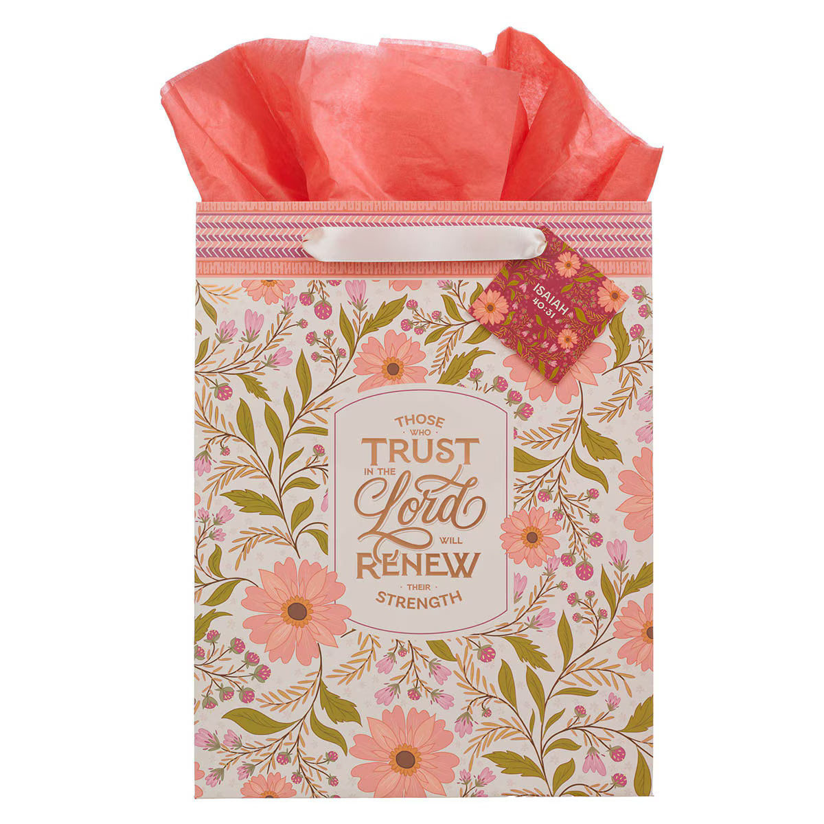 Trust In The Lord Coral Cascade Large Portrait Gift Bag - Isaiah 40:31