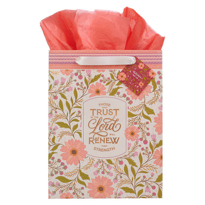 Trust In The Lord Coral Cascade Large Portrait Gift Bag - Isaiah 40:31