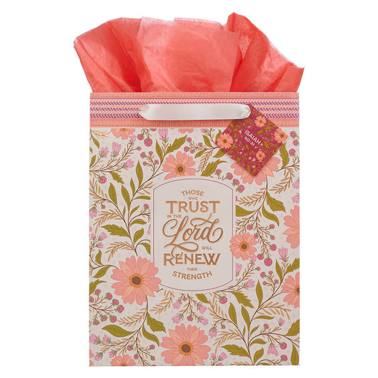 Trust In The Lord Coral Cascade Large Portrait Gift Bag - Isaiah 40:31