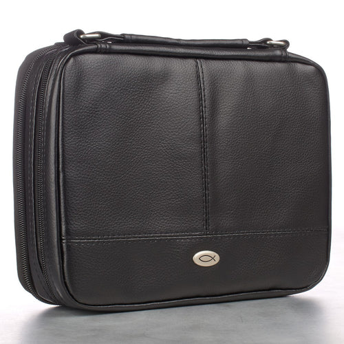 Two-fold Black Faux Leather Organizer Bible Cover Medium - Unique Catholic Gifts