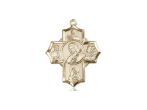 14kt Gold Filled Philomena Theresa Rita Antony Jude Pendant on a 24 inch Gold Plate Heavy Curb Chain