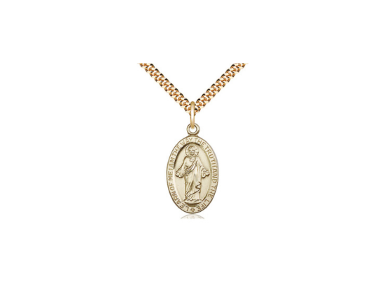 14kt Gold Filled Scapular Pendant on a 24 inch Gold Plate Heavy Curb Chain