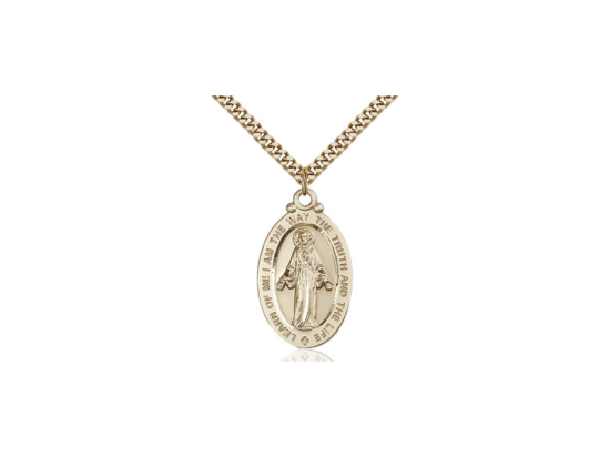 14kt Gold Scapular Pendant with 24-inch Curb Chain