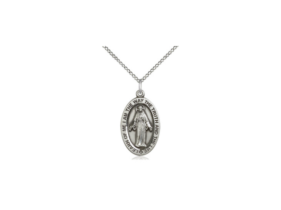 Sterling Silver Scapular Pendant on a 18 inch Sterling Silver Light Curb Chain